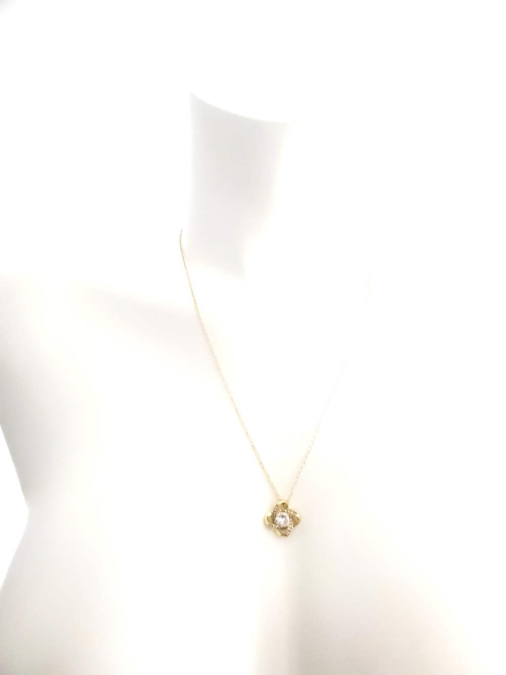 Gold Floral Pendant Necklace with Clear Crystal - Women Jewelry